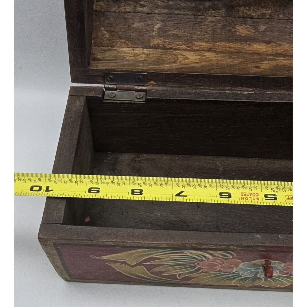 Vintage Hand Painted Wooden Floral Trinket Box 10" Long \ Cottage - Picture 10 of 13